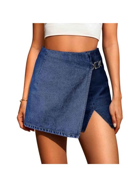 Pants - Denim Skort Womens High Waisted Y2K Mini Skirt with Built-in Shorts Stretchy